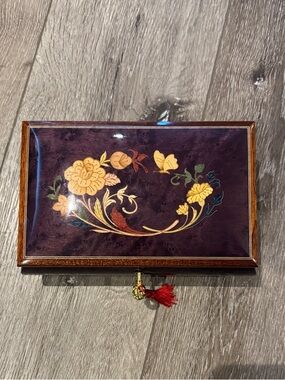 Italian Sorrento Music Jewelry Box - Purple & Gold